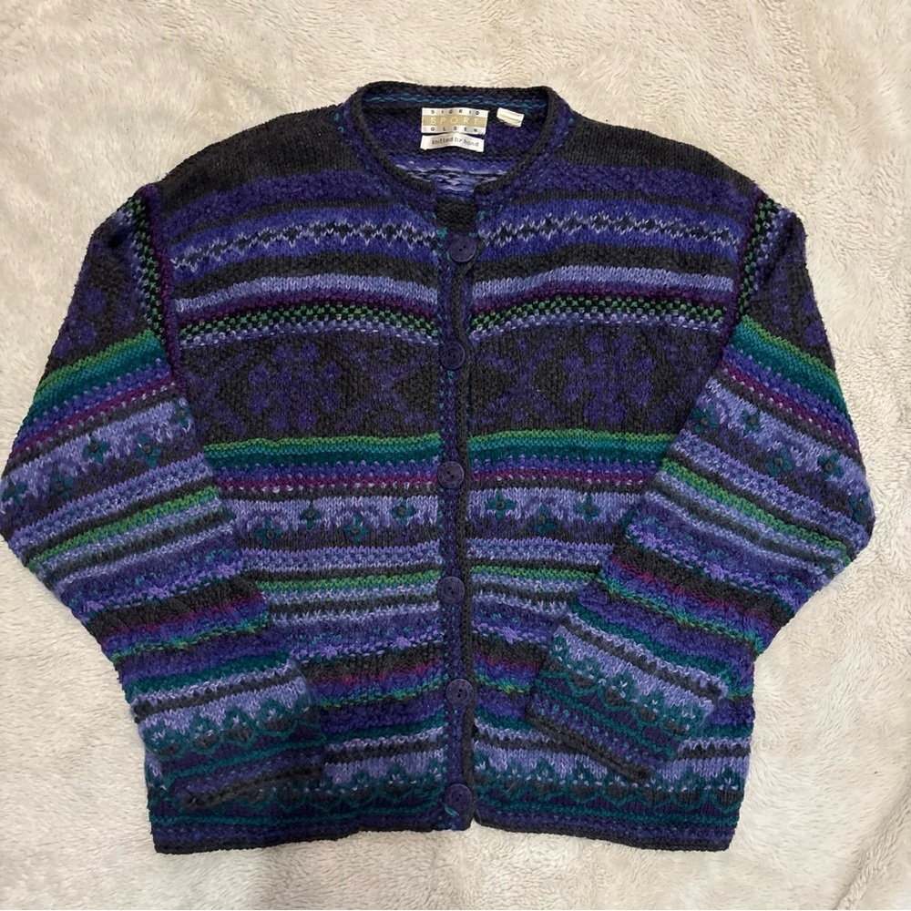 Vintage hand knit purple chunky cardigan